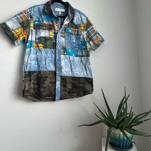 Men's Patchwork Casual Button-Down Shirt